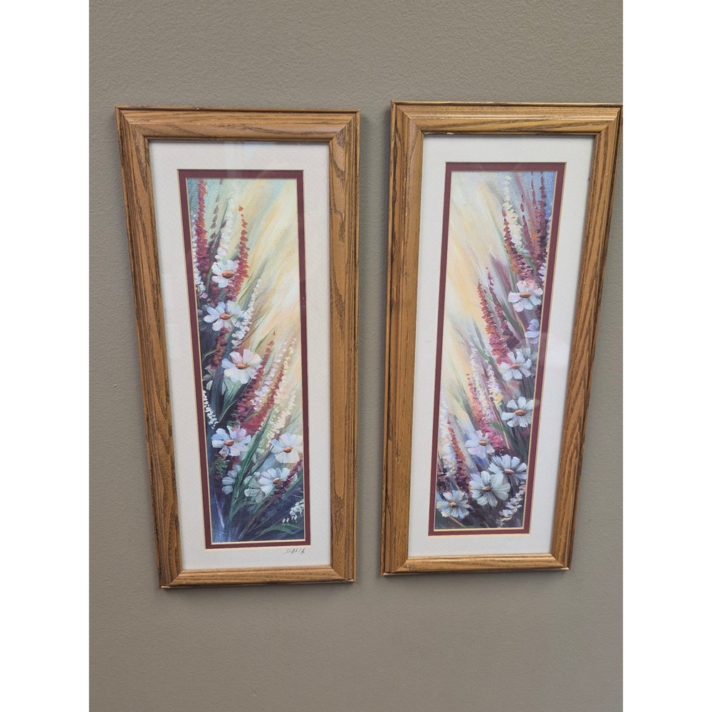 Dalia Floral Framed Art Print Set of 2 Daisy Wildflower Wall Decor 8x17 Signed